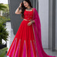 Red Cotton Kali Lehenga with Mirror Work