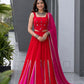 Red Cotton Kali Lehenga with Mirror Work
