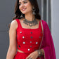 Red Cotton Kali Lehenga with Mirror Work