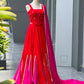 Red Cotton Kali Lehenga with Mirror Work