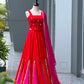 Red Cotton Kali Lehenga with Mirror Work