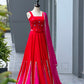 Red Cotton Kali Lehenga with Mirror Work