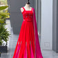 Red Cotton Kali Lehenga with Mirror Work