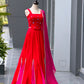 Red Cotton Kali Lehenga with Mirror Work