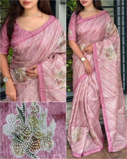 Tussar Linen Leaf Print Saree