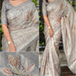 Tussar Linen Leaf Print Saree