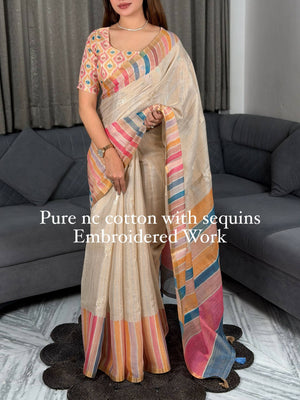 Rainbow Stripe Cotton Saree