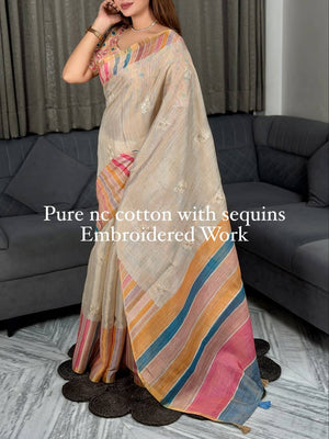 Rainbow Stripe Cotton Saree