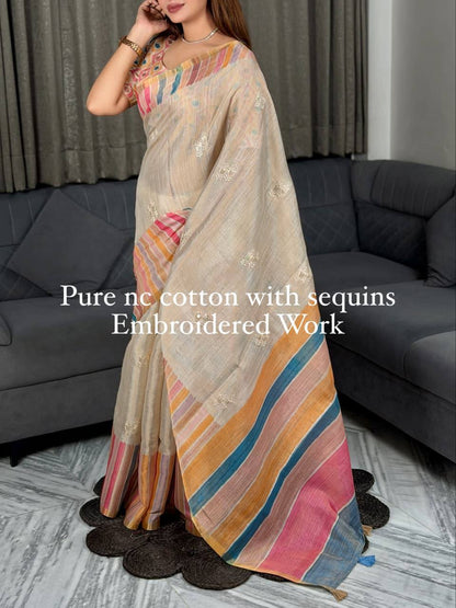 Rainbow Stripe Cotton Saree