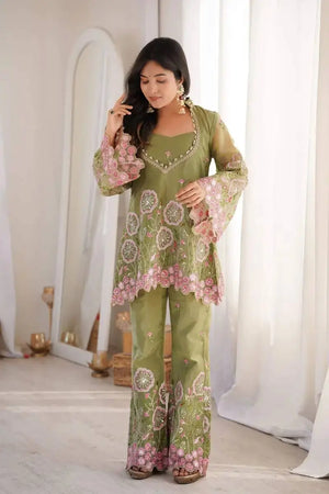 Sage Floral Sequin Kurta Set