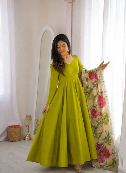 Sequin Print Chanderi Anarkali Gown