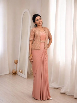 Ready To Wear Crep Silk Saree With Jacket
