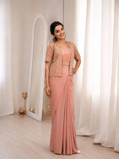 Ready To Wear Crep Silk Saree With Jacket