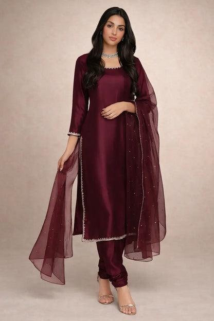 Embroidered Tissue Organza Silk Suit Set with Dupatta