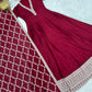 Maroon Vichitra Silk Full Flare Anarkali Gown Set for Festive and Wedding Wear