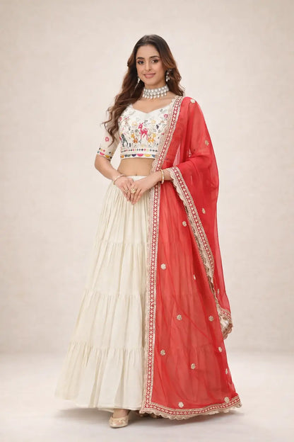 Cosmos Silk Lehenga Choli Set With Embroidered Dupatta