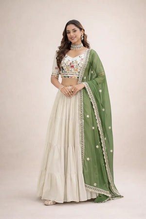 Cosmos Silk Lehenga Choli Set With Embroidered Dupatta