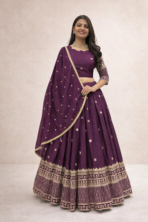 Chinon Embroidered Lehenga Choli Set with Dupatta