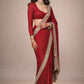 Designer Red Ready-to-Wear Mirror Work Saree with Unstitched Blouse