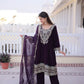 9000 Velvet Zari Coding Embroidered Top Pant Set with Dupatta (Rama & Wine)