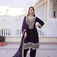 9000 Velvet Zari Coding Embroidered Top Pant Set with Dupatta (Rama & Wine)