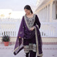9000 Velvet Zari Coding Embroidered Top Pant Set with Dupatta (Rama & Wine)