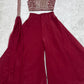 Maroon Embroidered Crop Palazzo