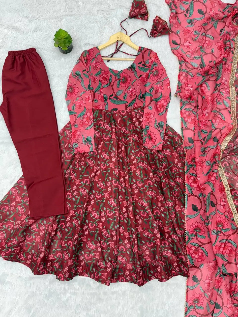 Ajrak Print Organza Anarkali Suit Set