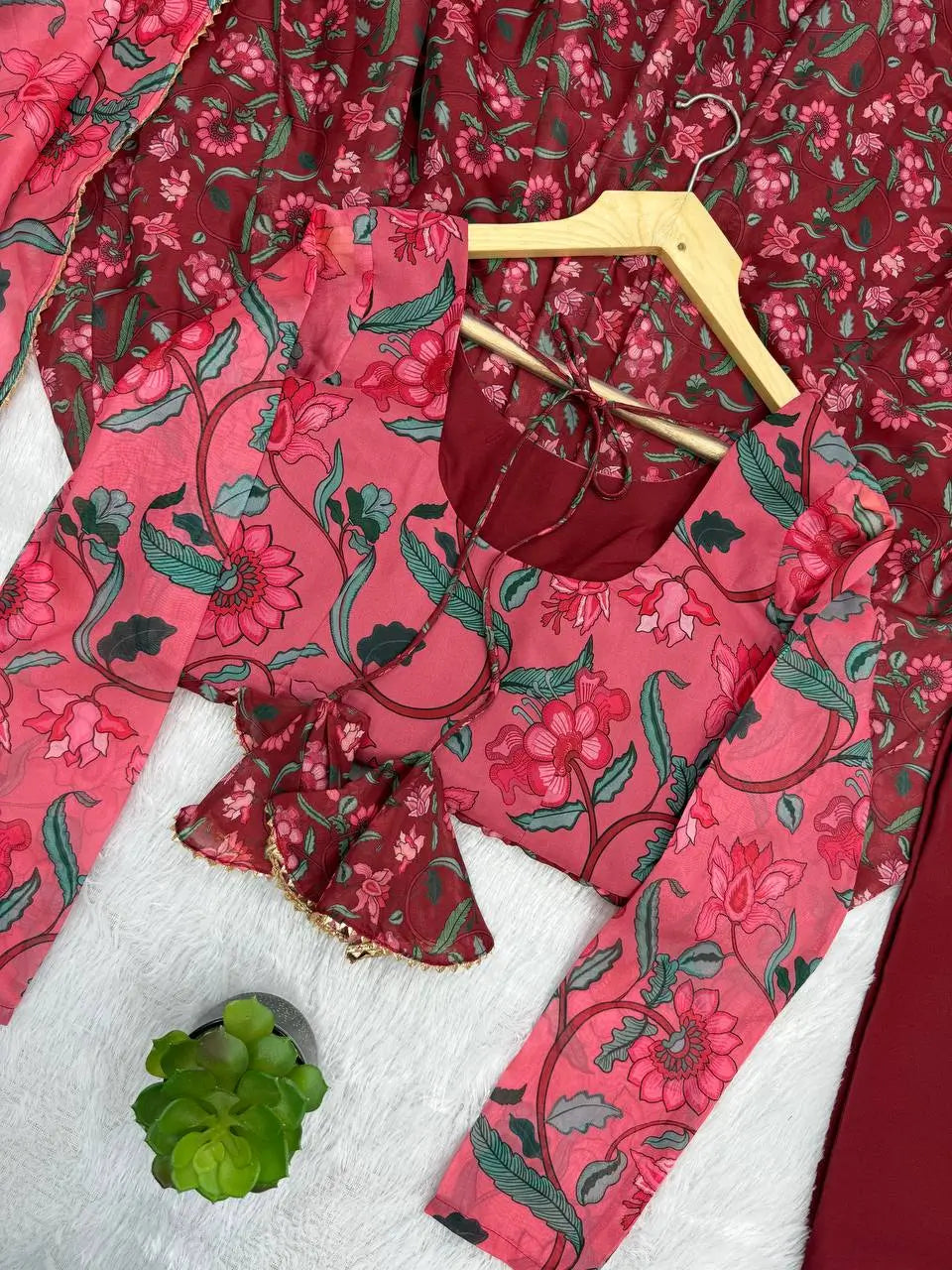 Ajrak Print Organza Anarkali Suit Set