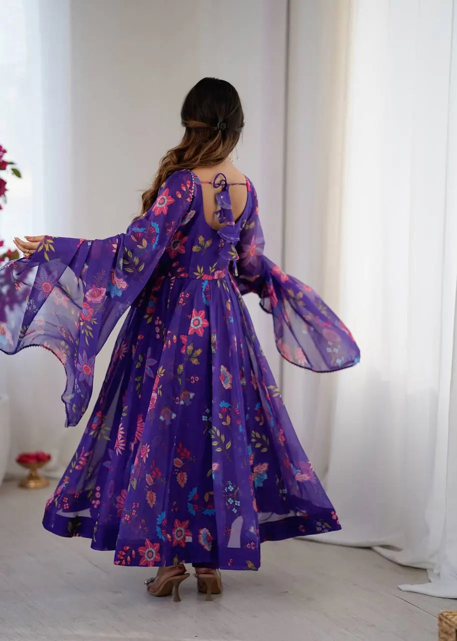 Ajrak Print Organza Anarkali Suit Set