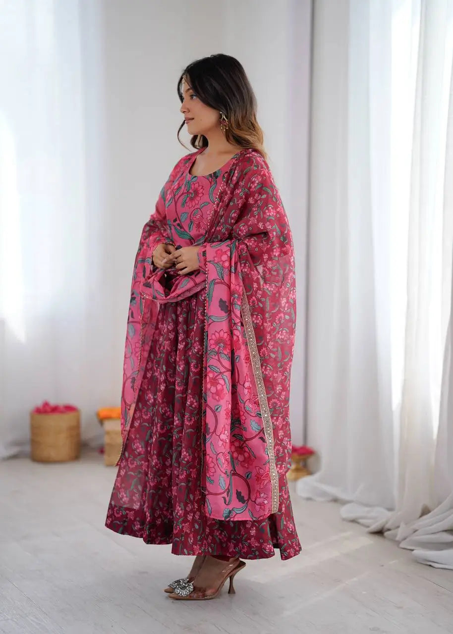 Ajrak Print Organza Anarkali Suit Set