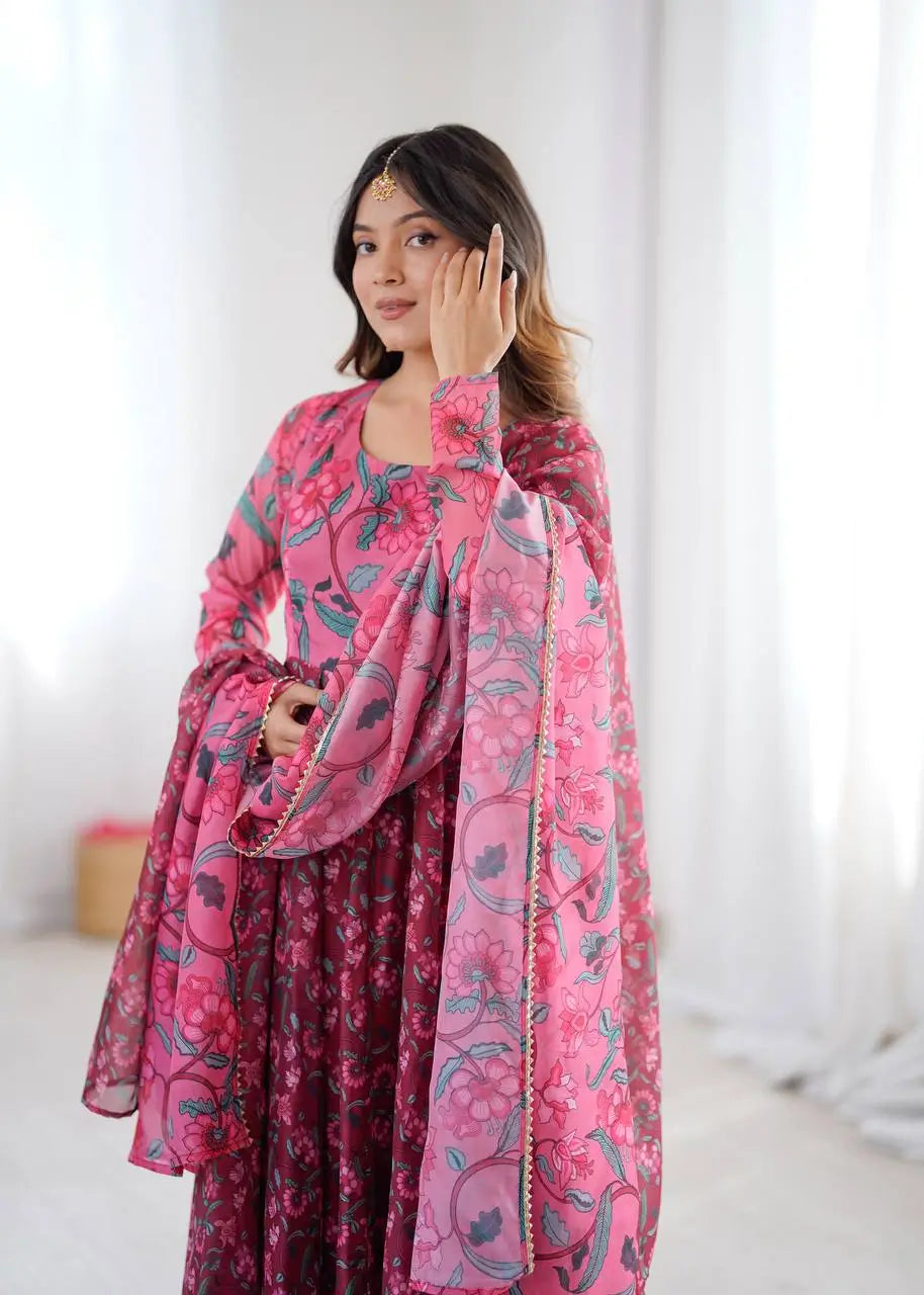 Ajrak Print Organza Anarkali Suit Set