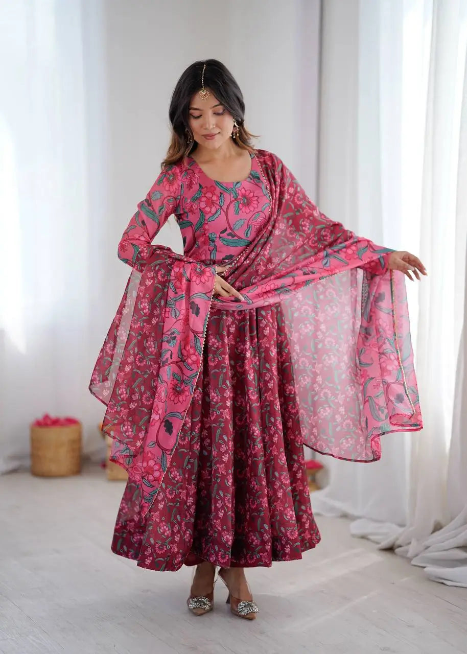 Ajrak Print Organza Anarkali Suit Set