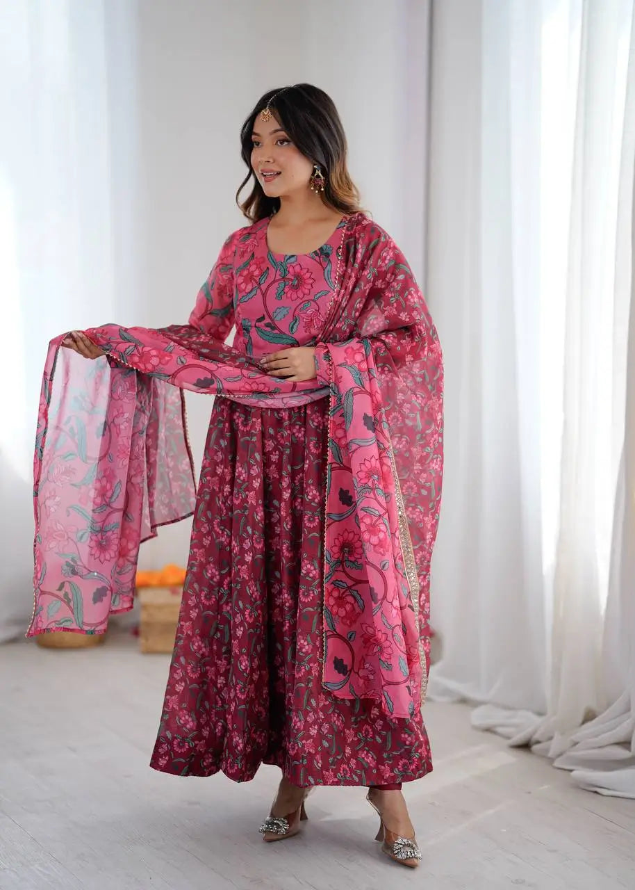 Ajrak Print Organza Anarkali Suit Set