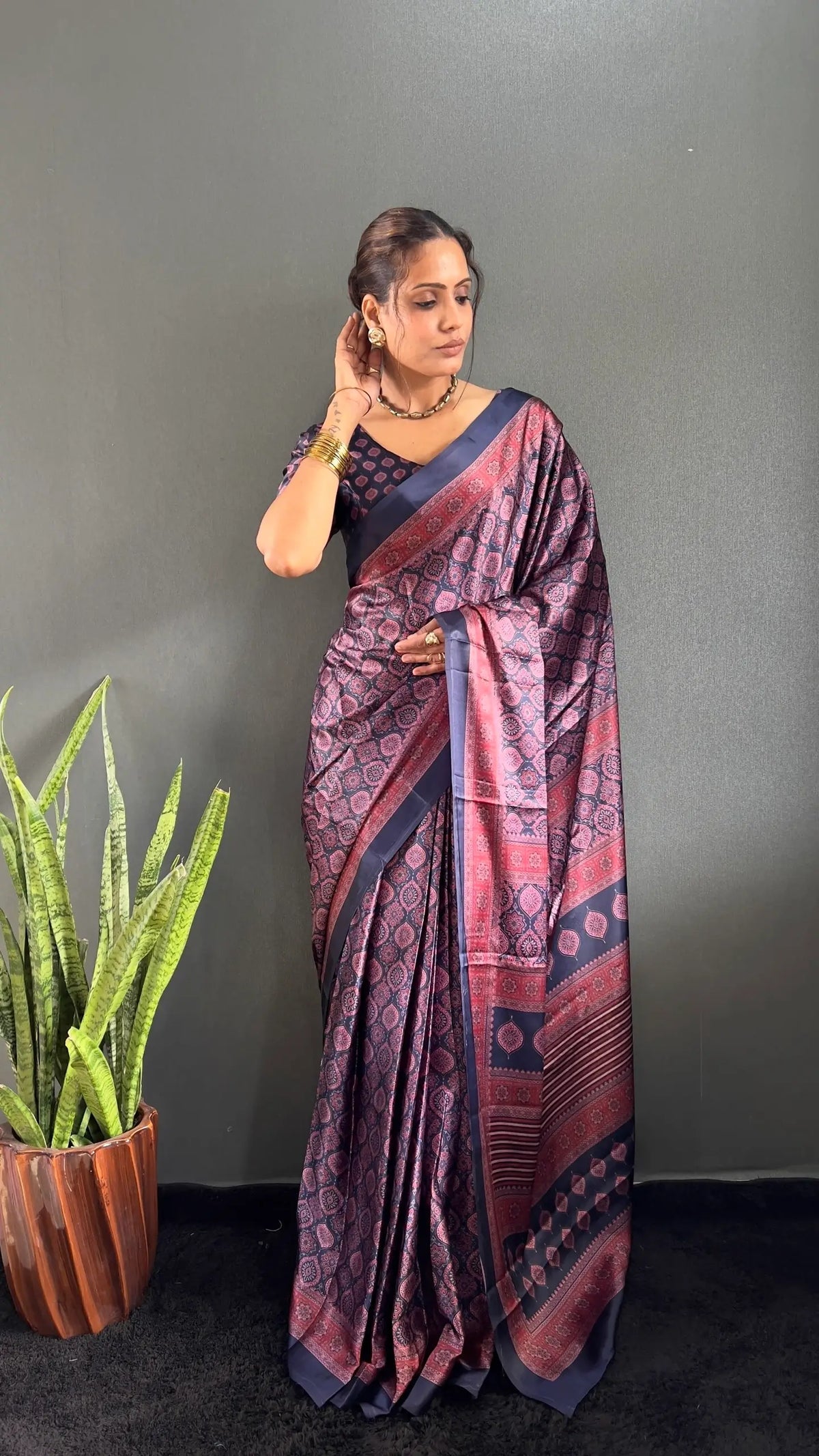 Ajrakh Print Crepe Saree