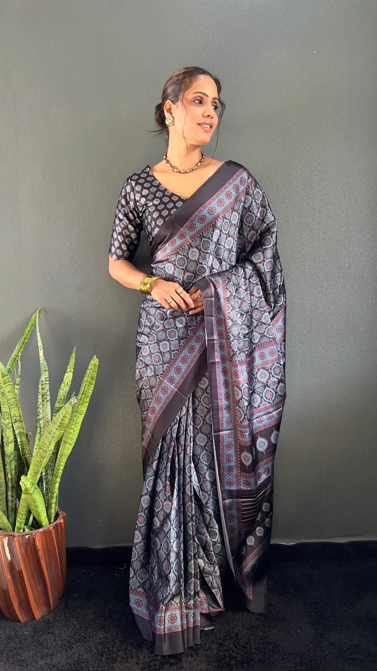 Ajrakh Print Crepe Saree