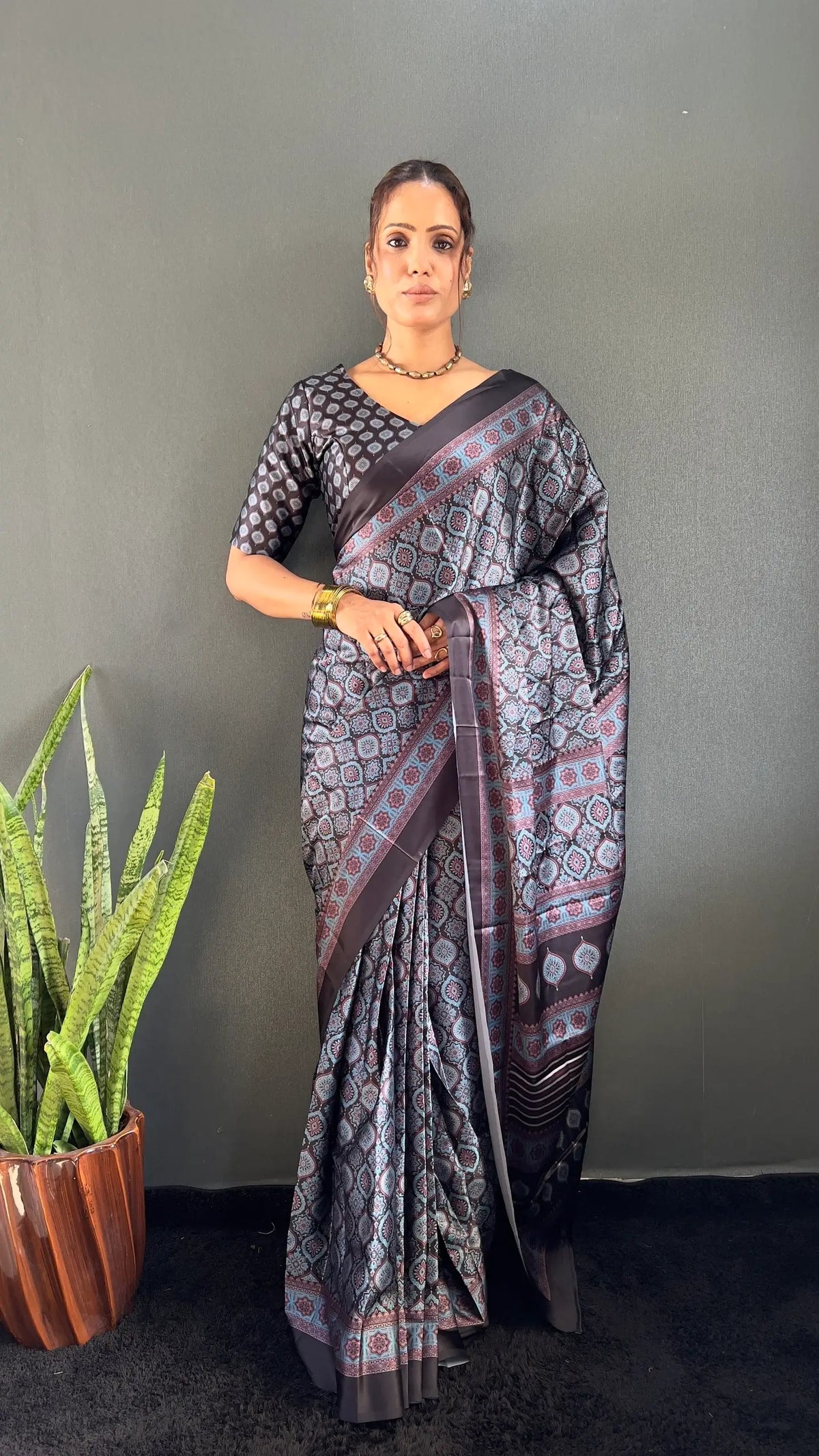 Ajrakh Print Crepe Saree