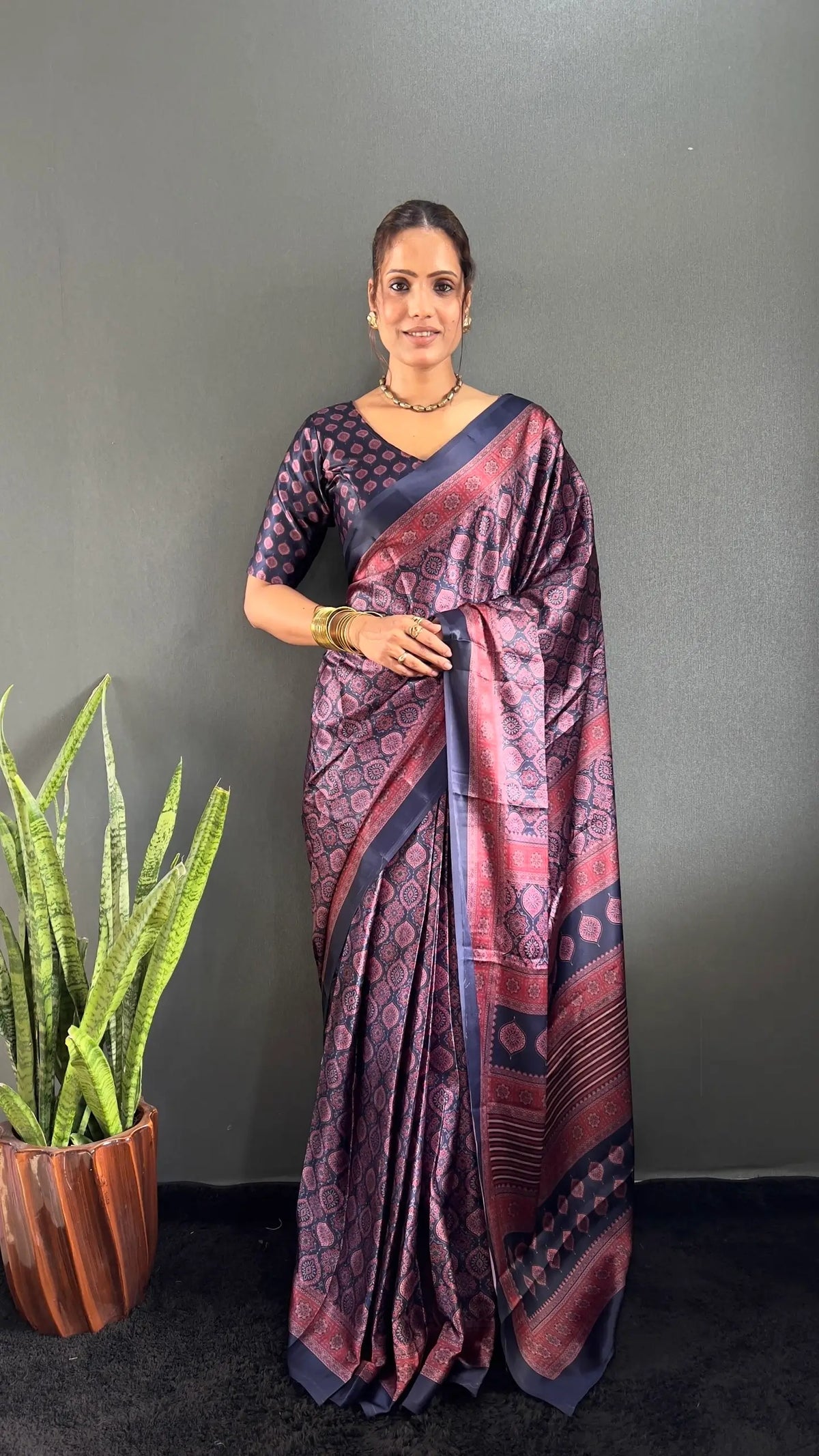 Ajrakh Print Crepe Saree