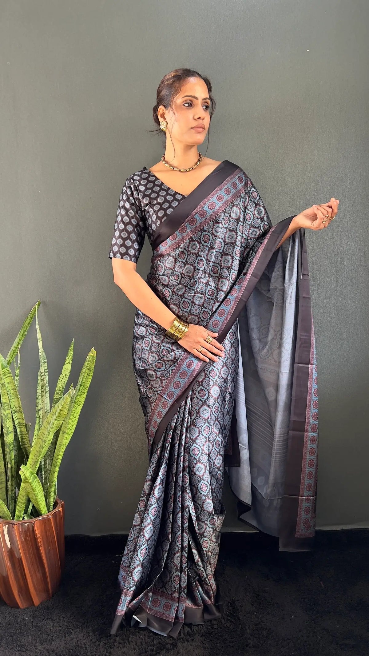 Ajrakh Print Crepe Saree
