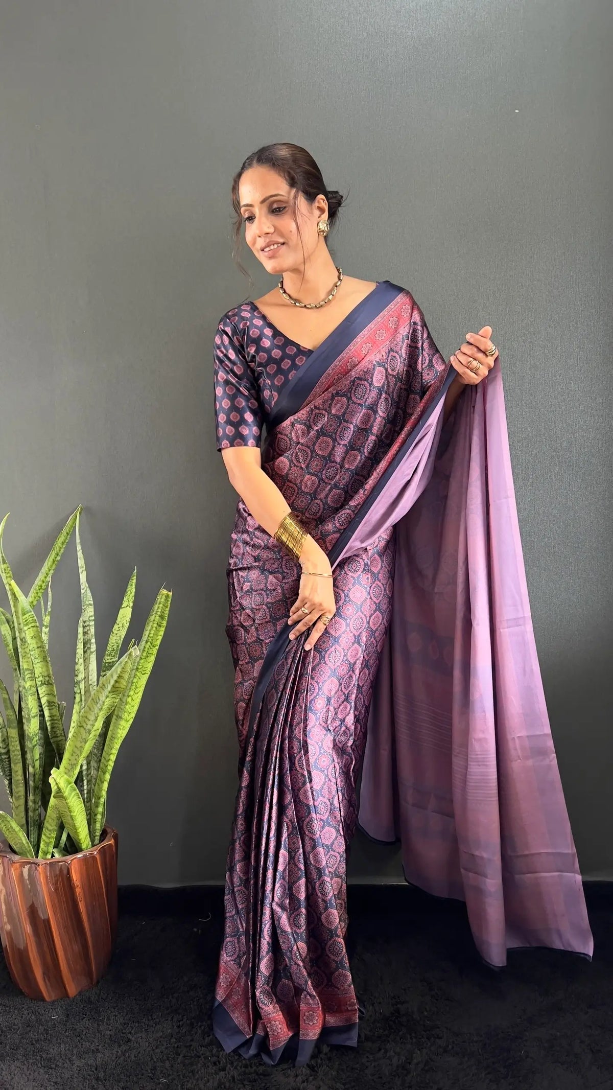 Ajrakh Print Crepe Saree