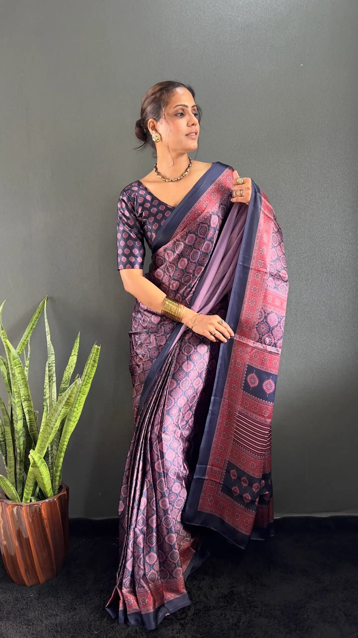 Ajrakh Print Crepe Saree