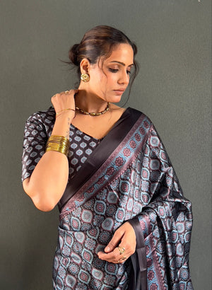 Ajrakh Print Crepe Saree