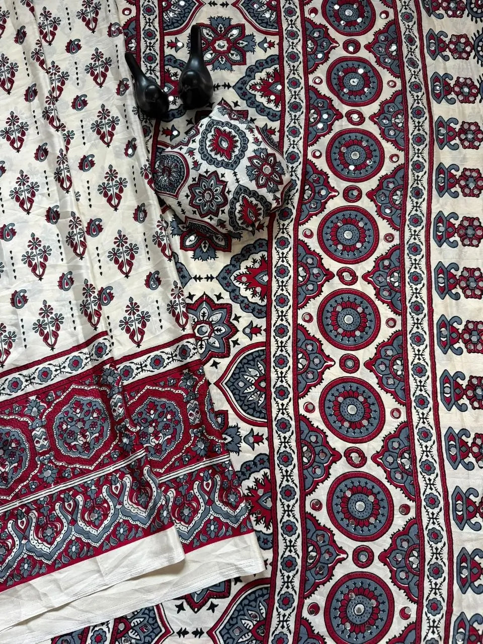 Ajrakh Print Mirror Work Saree