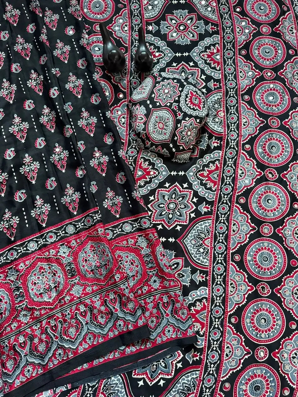 Ajrakh Print Mirror Work Saree