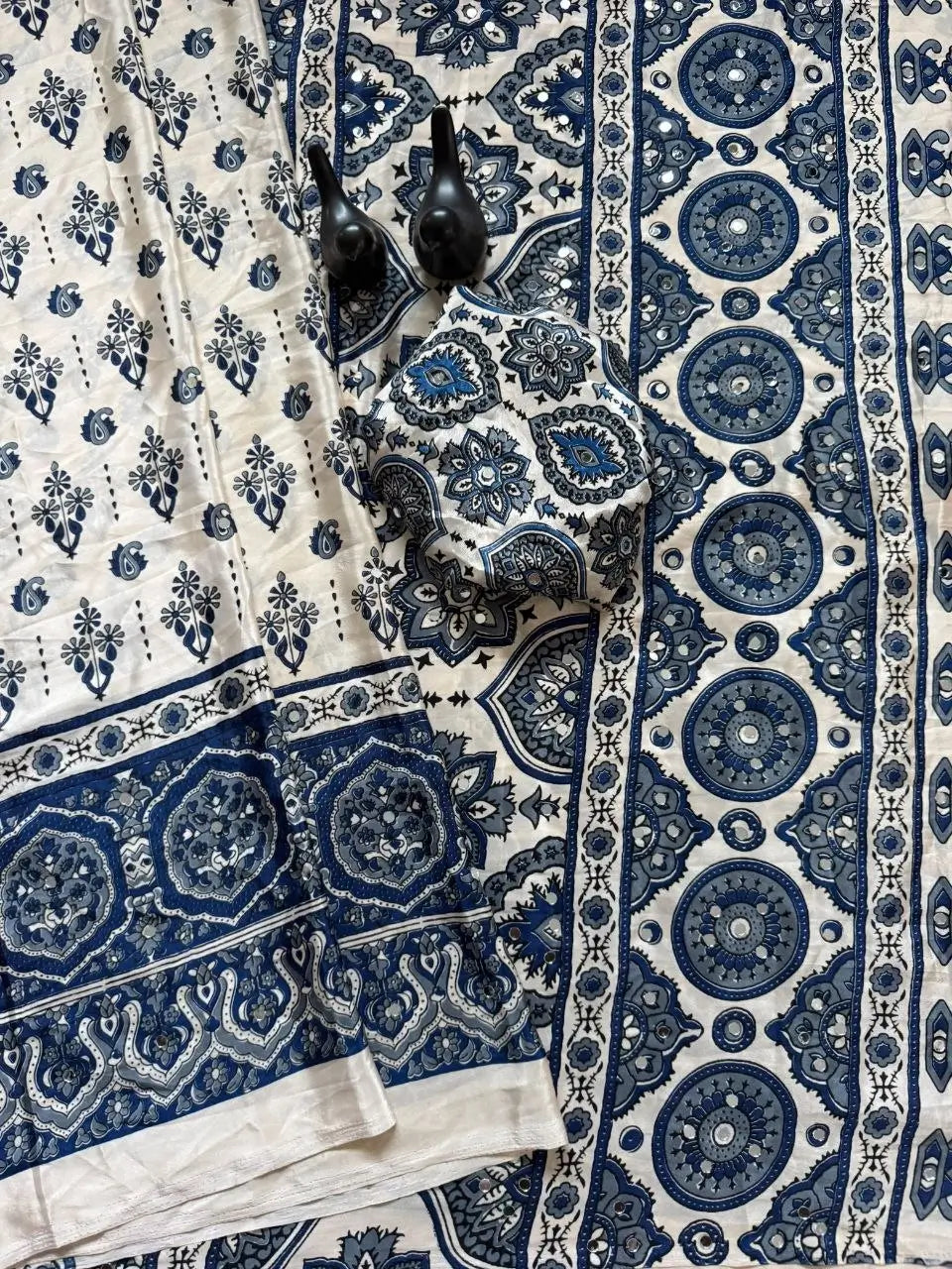Ajrakh Print Mirror Work Saree