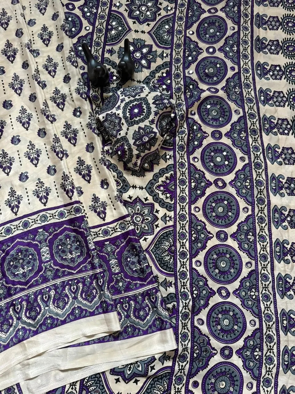Ajrakh Print Mirror Work Saree