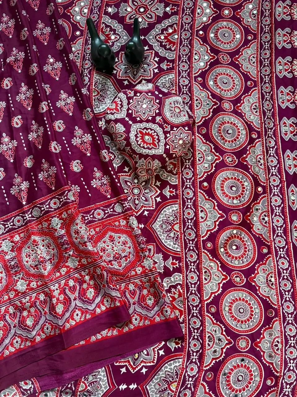 Ajrakh Print Mirror Work Saree