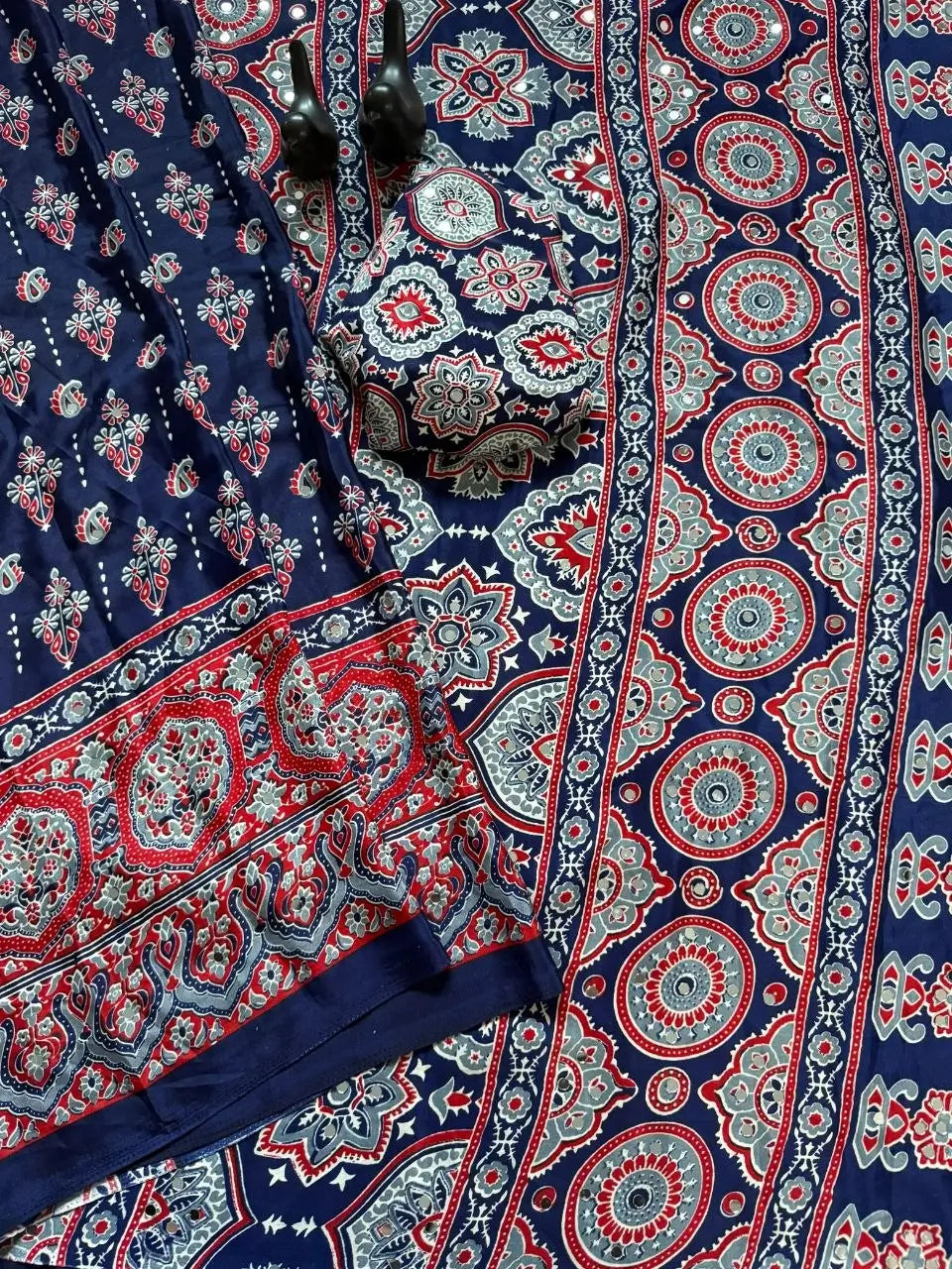 Ajrakh Print Mirror Work Saree