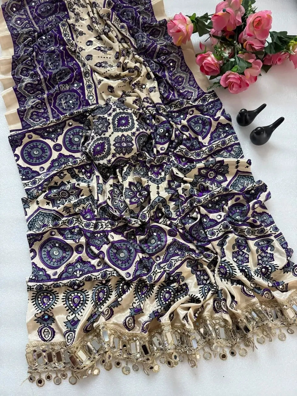 Ajrakh Print Mirror Work Saree