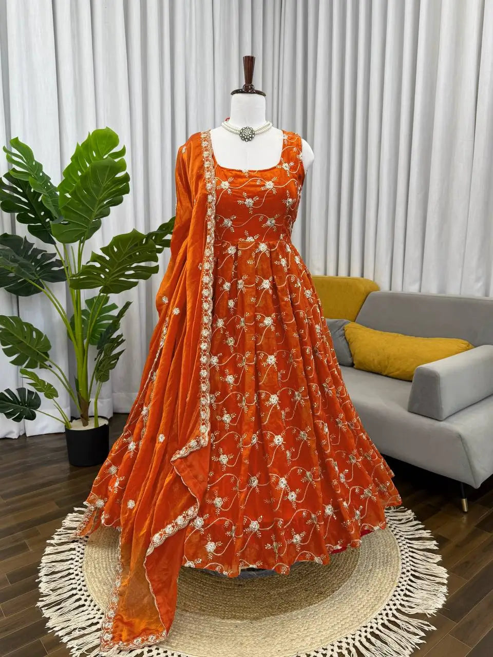 Amber Radiance Silk Anarkali Set